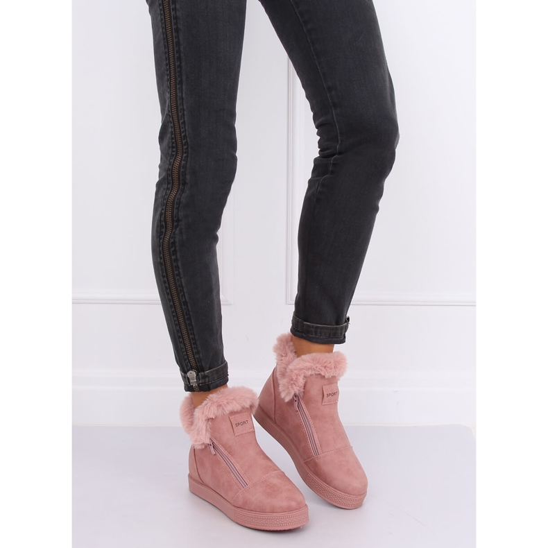 Tênis de cano alto rosa com pele W19-29 Rosa 1