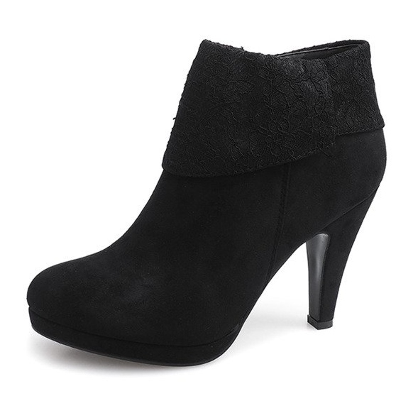 Botas elegantes em renda de salto alto 6-67 pretas preto 2