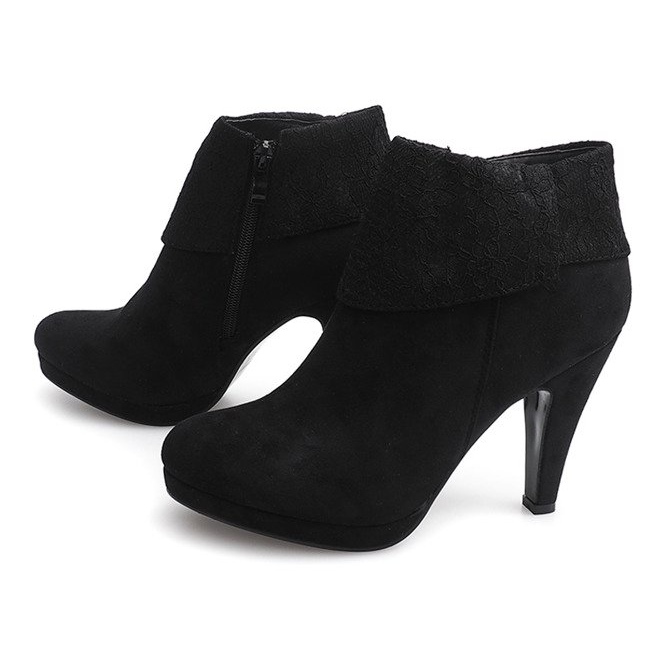 Botas elegantes em renda de salto alto 6-67 pretas preto 1