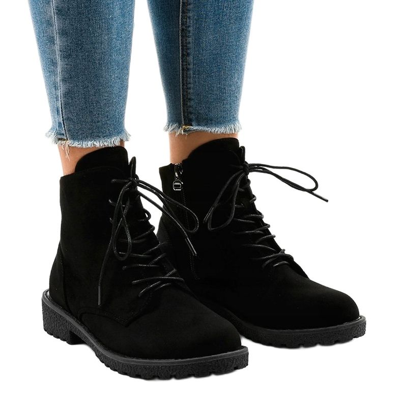Botas de camurça preta com atacadores HJ99-103 preto 1 Botas de camurça preta com atacadores HJ99-103 preto 1