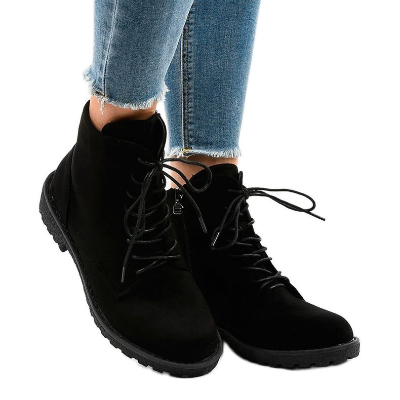 Botas de camurça preta com atacadores HJ99-103 preto 2