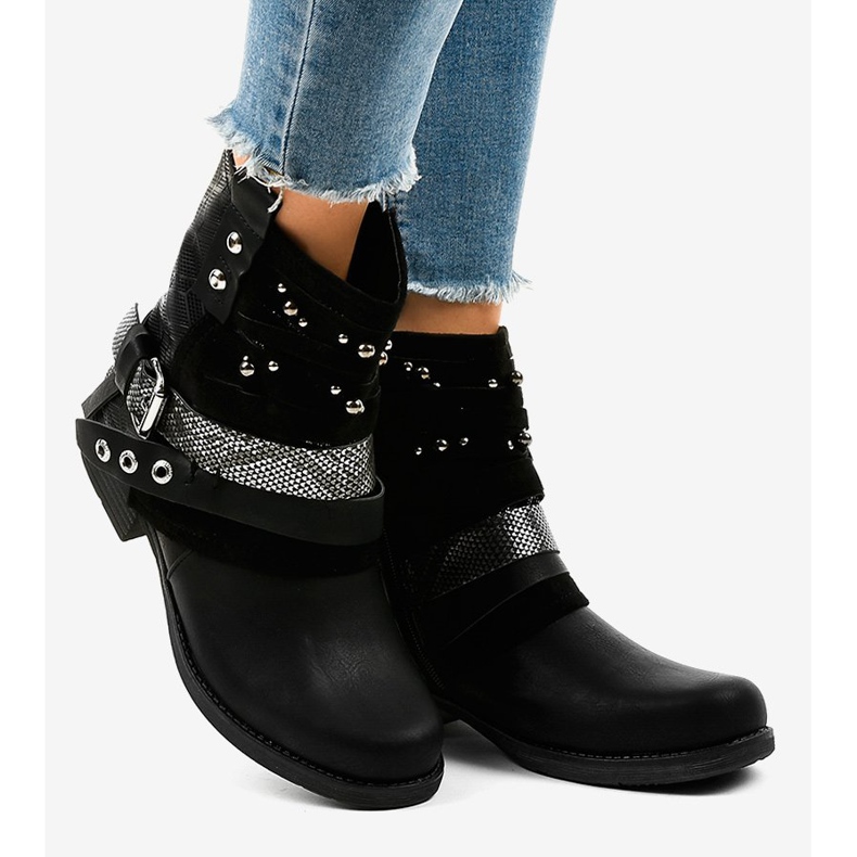 Botas pretas com isolamento, A-351 ricamente decoradas preto 2 Botas pretas com isolamento, A-351 ricamente decoradas preto 2