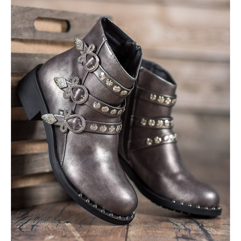 Forever Folie Botas com pregos cinza 2 Forever Folie Botas com pregos cinza 2