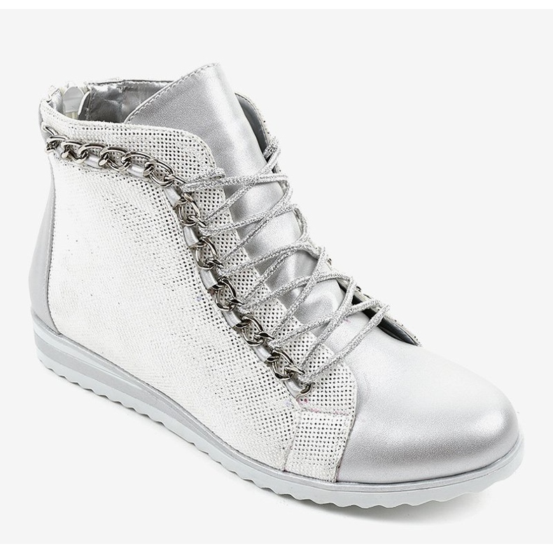 Botas prateadas com cordões e zíper TL-21 cinza 1 Botas prateadas com cordões e zíper TL-21 cinza 1