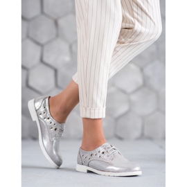 SHELOVET Sapatos amarrados com couro ecológico cinza 1