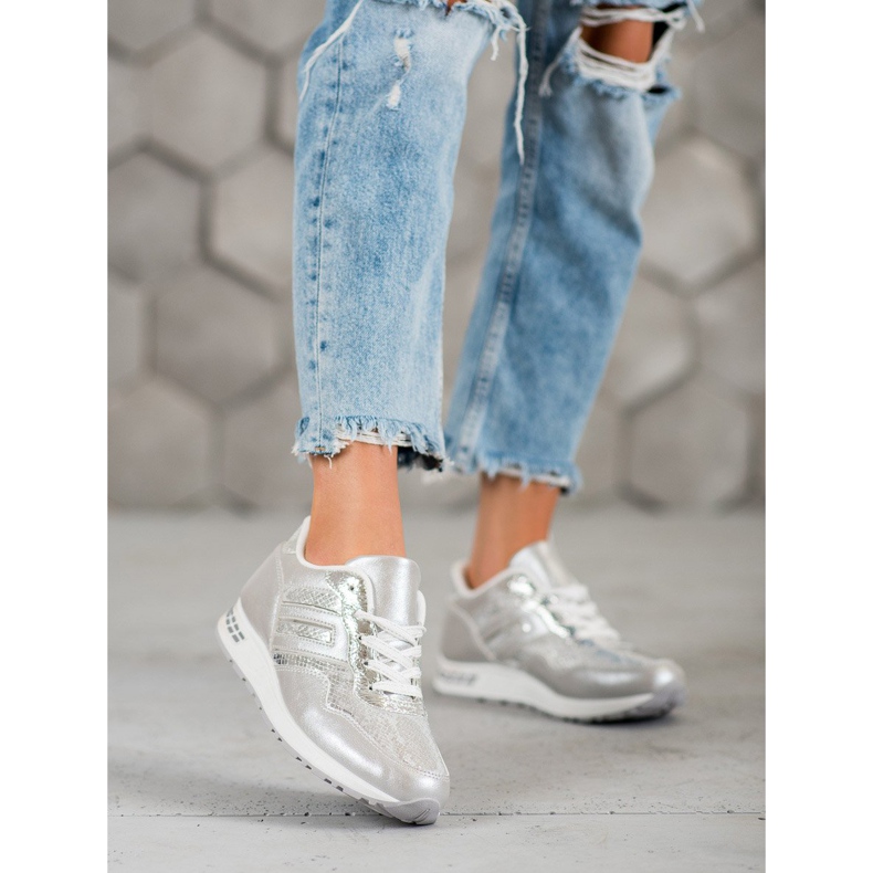 SHELOVET Tênis com estampa de cobra cinza 1