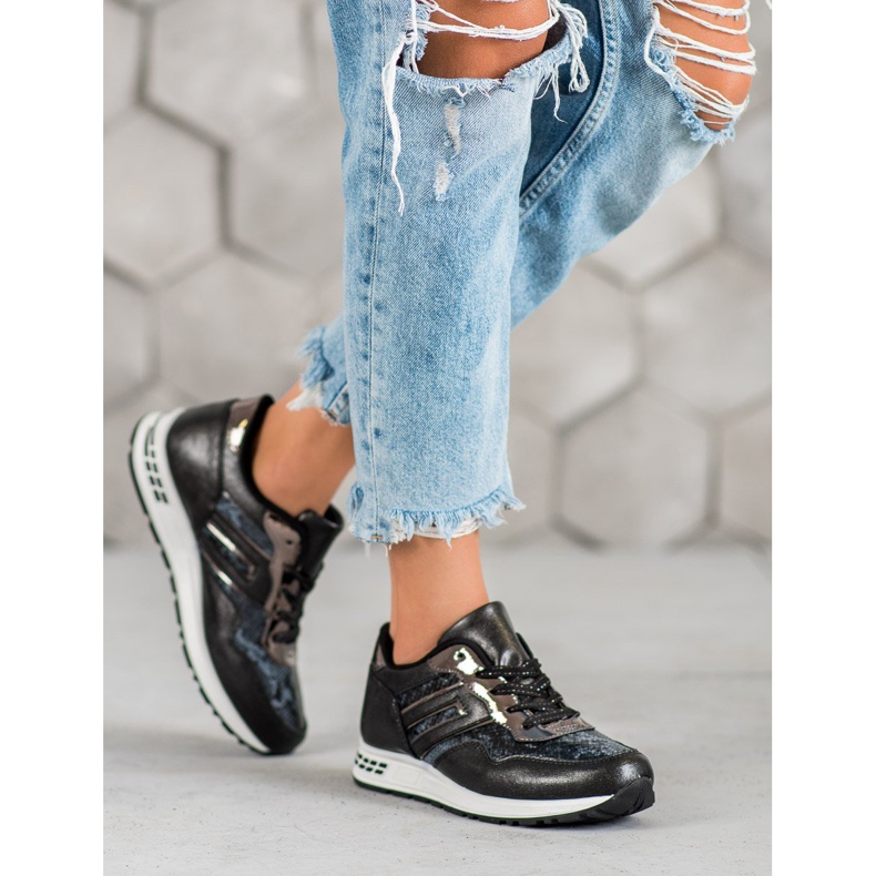 SHELOVET Tênis com estampa de cobra preto 2