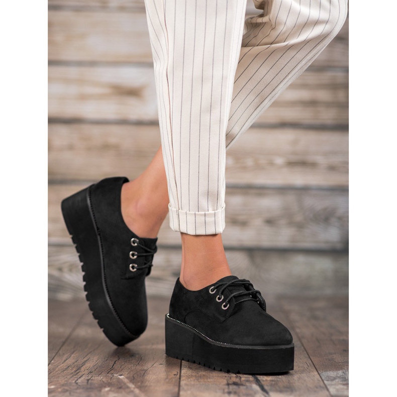 SHELOVET Sapatos de camurça na plataforma preto 1