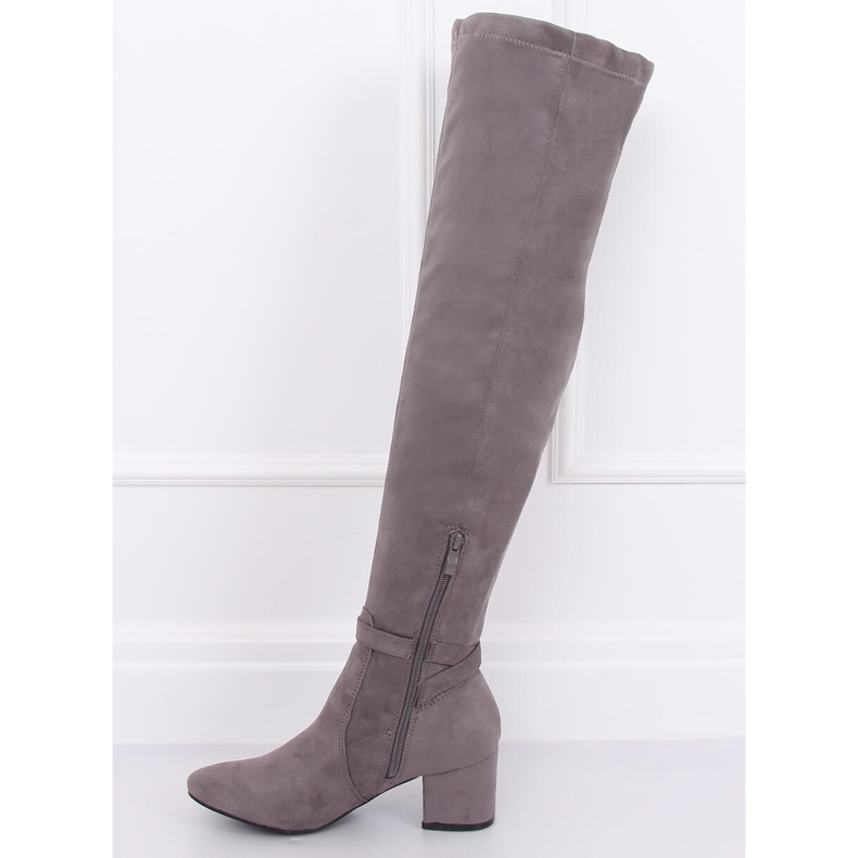 Botas acima do joelho com salto baixo cinza YL-151 Gray 1