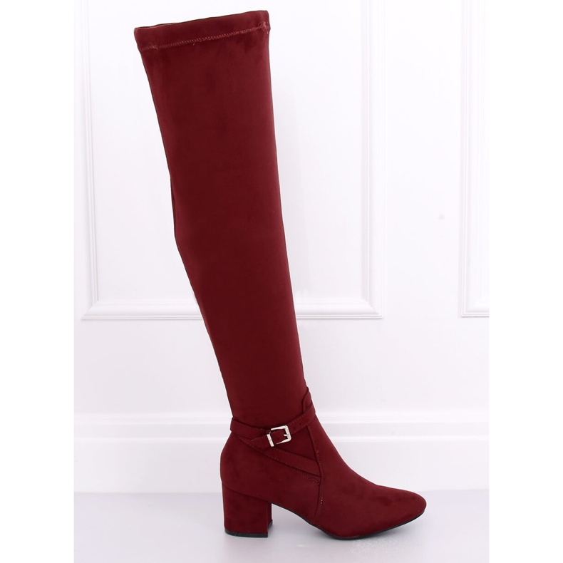 Botas acima do joelho de salto baixo YL-151 Wine vermelho 2