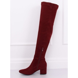 Botas acima do joelho de salto baixo YL-151 Wine vermelho 1