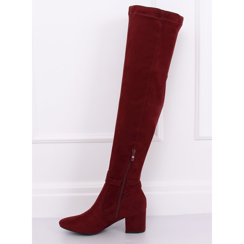 Botas acima do joelho de salto baixo YL-151 Wine vermelho 1