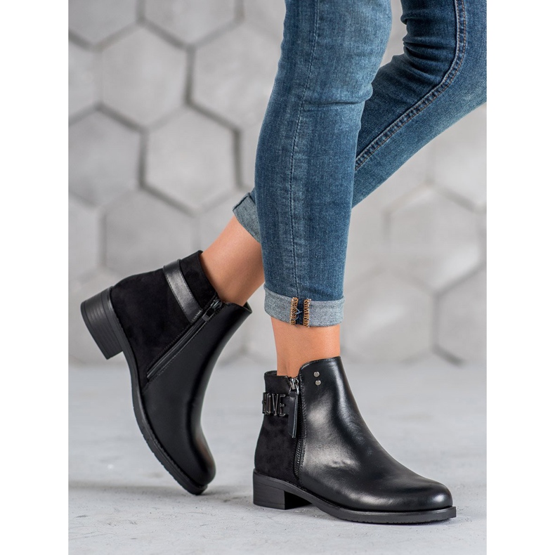 Ideal Shoes Botas pretas de salto plano preto 1