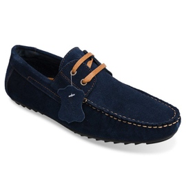 Mocassins de couro com atacadores SH57 azul marinho 1