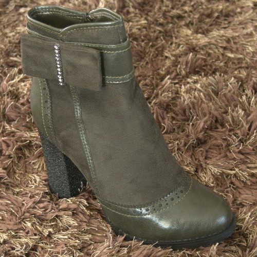Botas elegantes com fivela em um poste 1741 Khaki cáqui verde 1