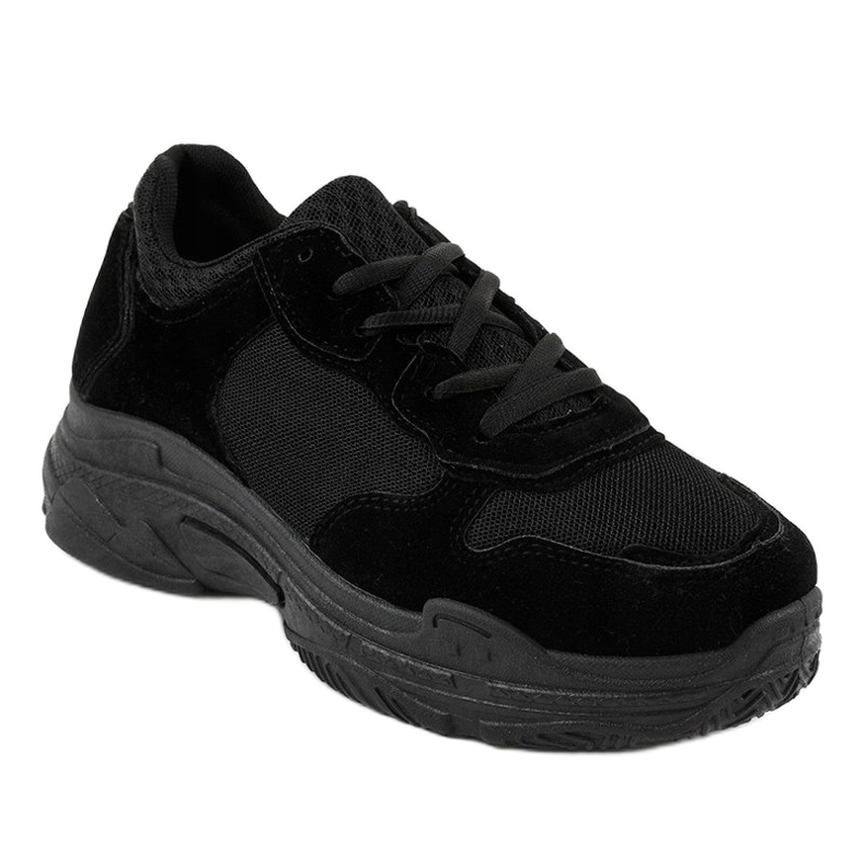 Sapatos esportivos femininos de camurça preta R-372 preto 1