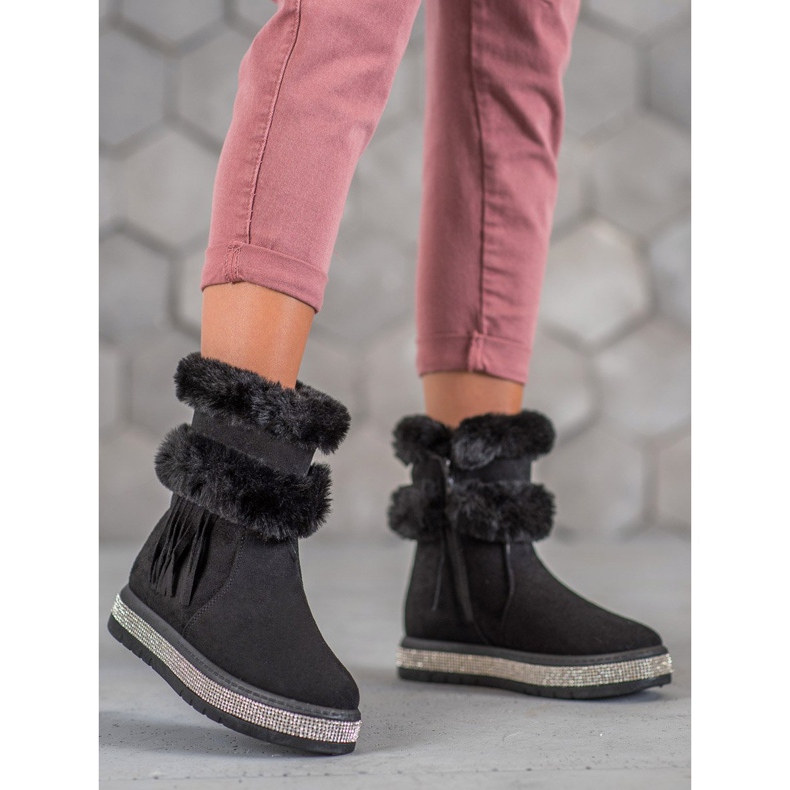 SHELOVET Botas de neve com franjas preto 1