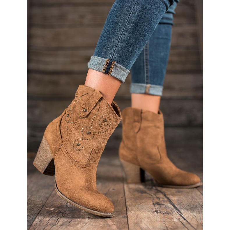 Small Swan Botas de cowboy de salto alto marrom 2