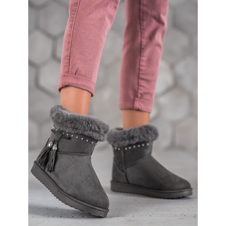 SHELOVET Mukluki com cristais cinza 1