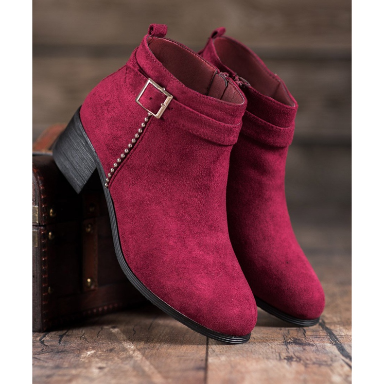 SHELOVET Botas de camurça de salto alto vermelho 2