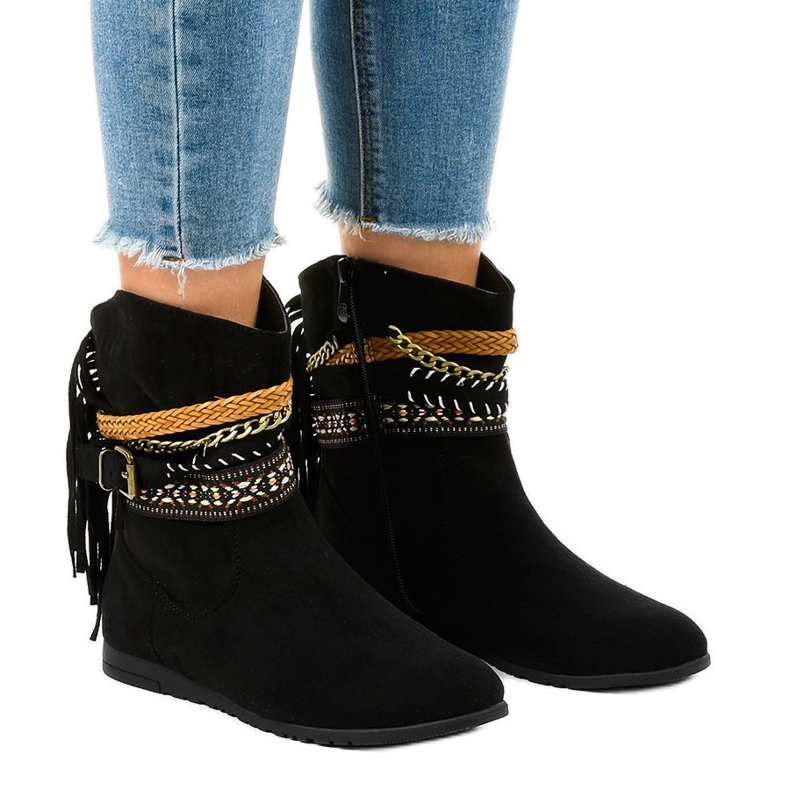 Botas de camurça preta com franjas T88 preto 1 Botas de camurça preta com franjas T88 preto 1