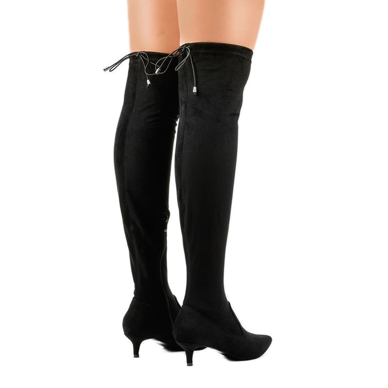 Botas de camurça femininas com alfinete L6838 preto 1