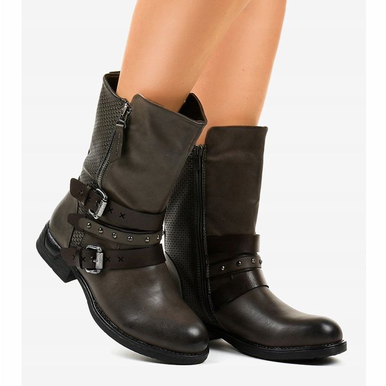 Botas femininas com isolamento achatado cinza F1803 2 Botas femininas com isolamento achatado cinza F1803 2