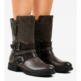 Botas femininas com isolamento achatado cinza F1803 1 Botas femininas com isolamento achatado cinza F1803 1