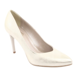 Bombas de couro femininas Golden Espinto 889 em um alfinete dourado 1