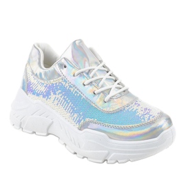 Sapatos esportivos prateados com lantejoulas W-3118 cinza 1