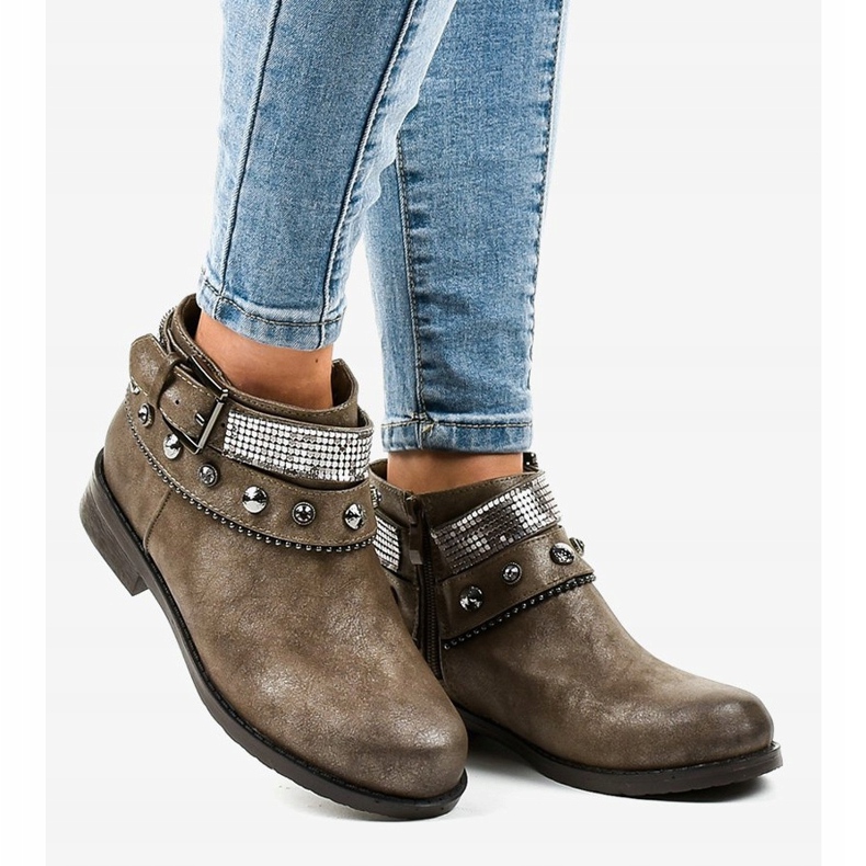 Botas marrons decoradas com zíper LL178 castanho 2