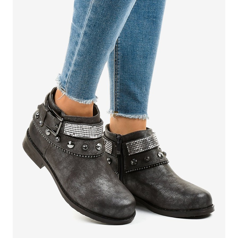 Botas cinza decoradas com zíper LL178 2 Botas cinza decoradas com zíper LL178 2