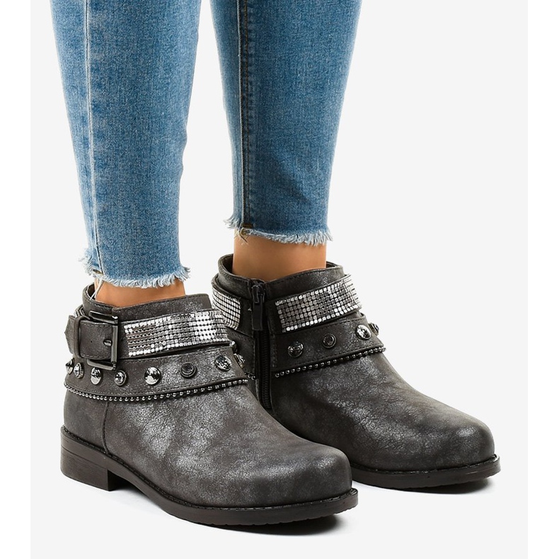 Botas cinza decoradas com zíper LL178 1 Botas cinza decoradas com zíper LL178 1