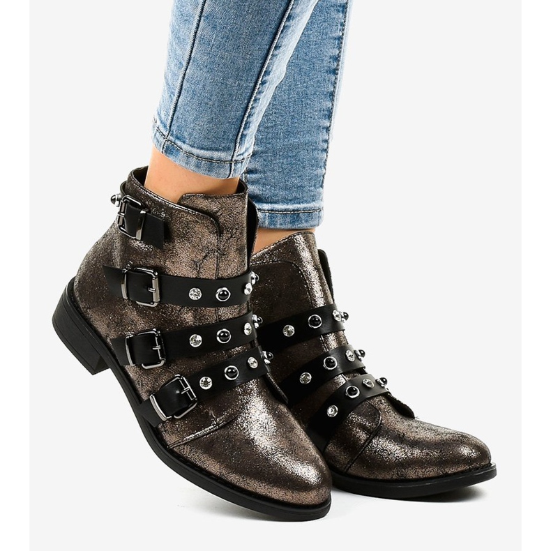 Botins femininos cáqui com fivelas planas HQ2366 multicolorido verde 2