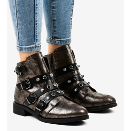 Botins femininos cáqui com fivelas planas HQ2366 multicolorido verde 1 Botins femininos cáqui com fivelas planas HQ2366 multicolorido verde 1