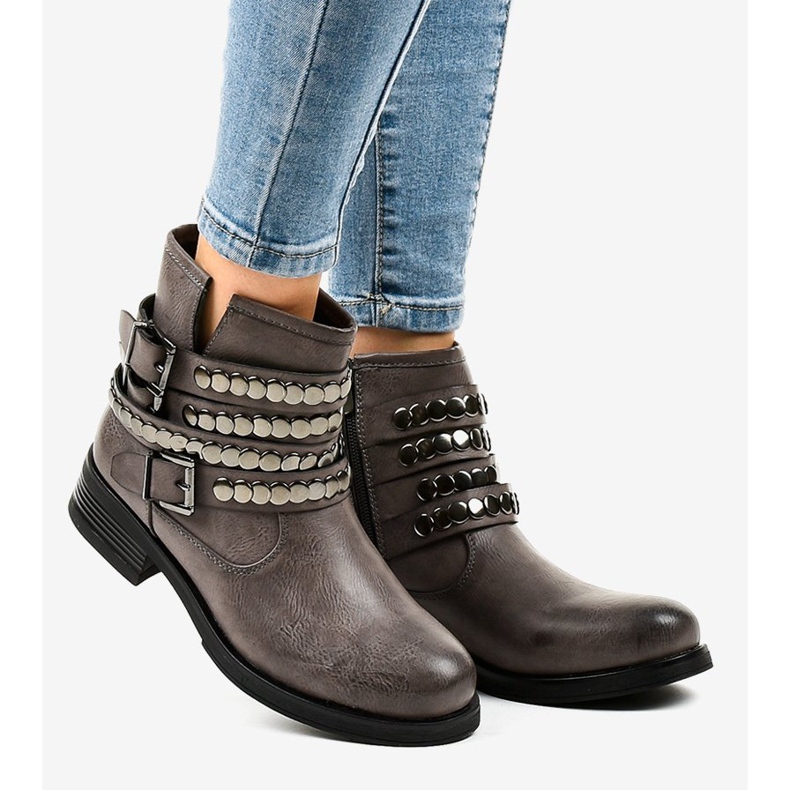 Botas femininas com isolamento achatado cinza F1608 2