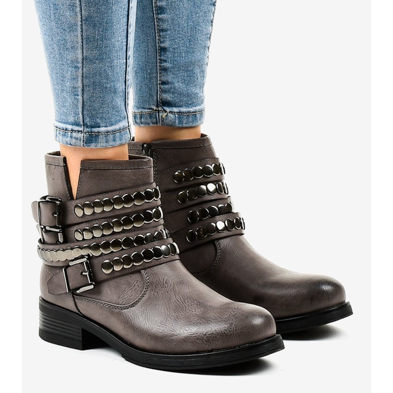 Botas femininas com isolamento achatado cinza F1608 1 Botas femininas com isolamento achatado cinza F1608 1