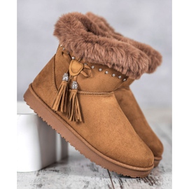 SHELOVET Mukluki com cristais castanho 1 SHELOVET Mukluki com cristais castanho 1