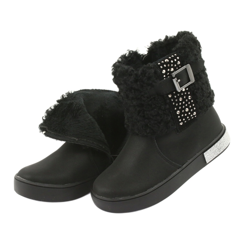American Club Botas de meninas com Fur GC35 com lantejoulas pretas preto 5