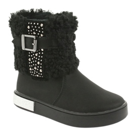American Club Botas de meninas com Fur GC35 com lantejoulas pretas preto 1