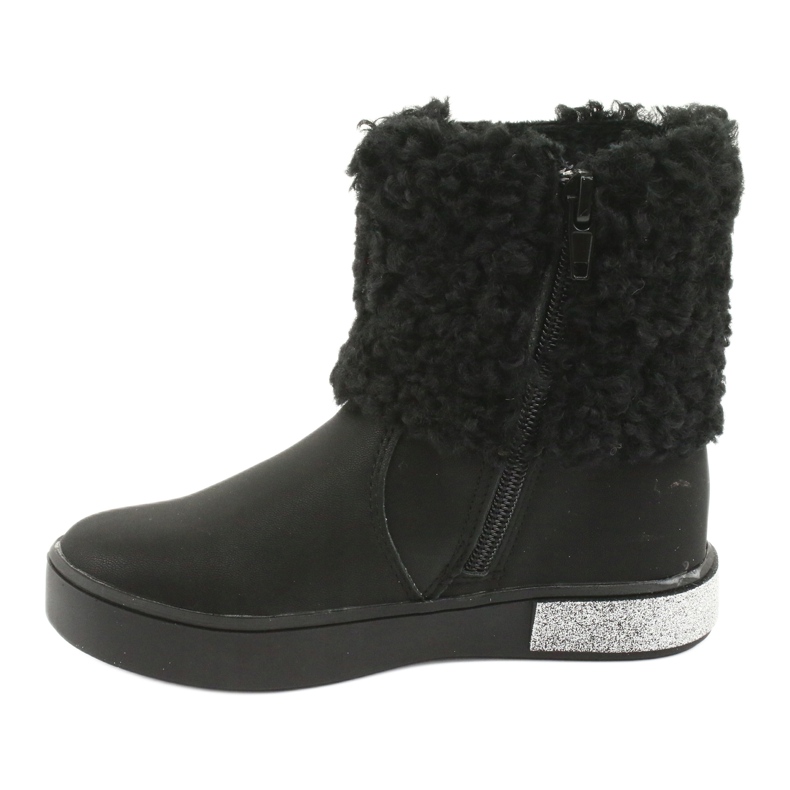 American Club Botas de meninas com Fur GC35 com lantejoulas pretas preto 2