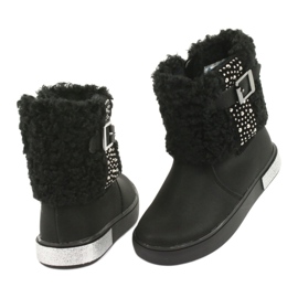 American Club Botas de meninas com Fur GC35 com lantejoulas pretas preto 4