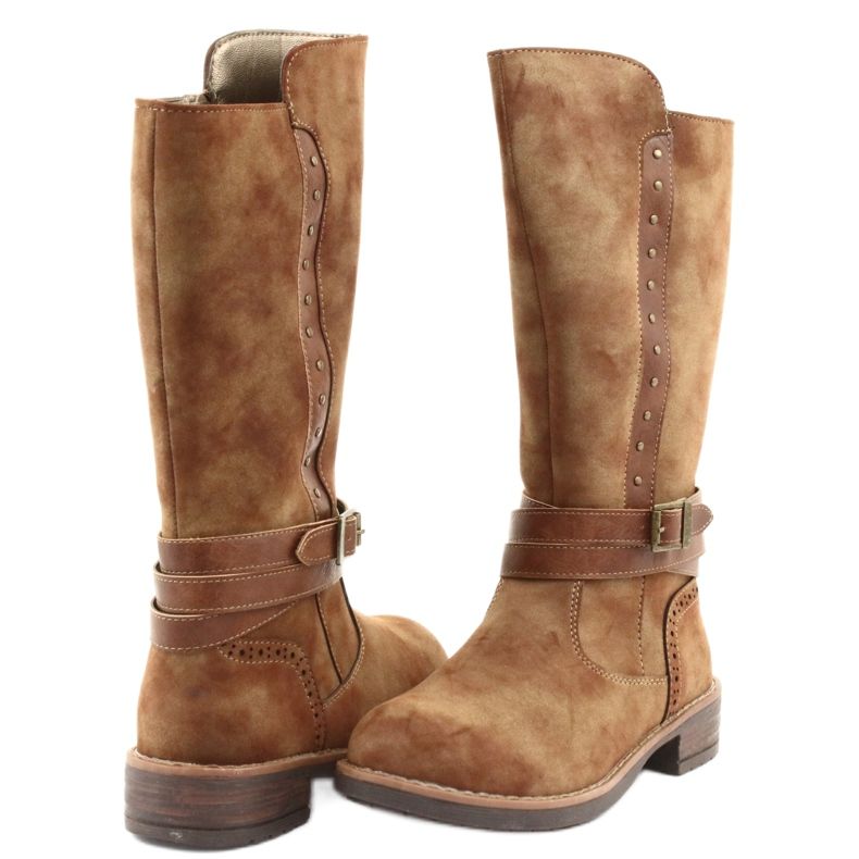 Botas longas American Club GC31 com strass castanho 4