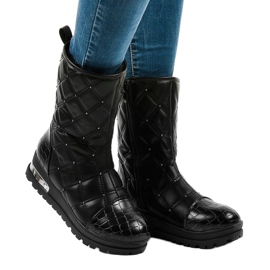 Botas femininas de cano baixo pretas com tachas B9016-1 preto 1