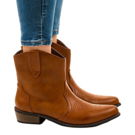 Botas de cano curto camelo para mulheres 928-1 botas de caubói rasas marrom 1
