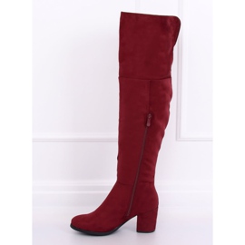 8B965 Botas vinho borgonha de salto baixo vermelho 1