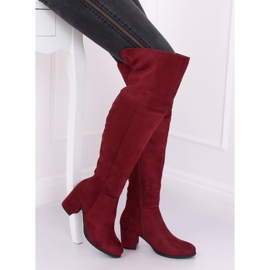8B965 Botas vinho borgonha de salto baixo vermelho 2