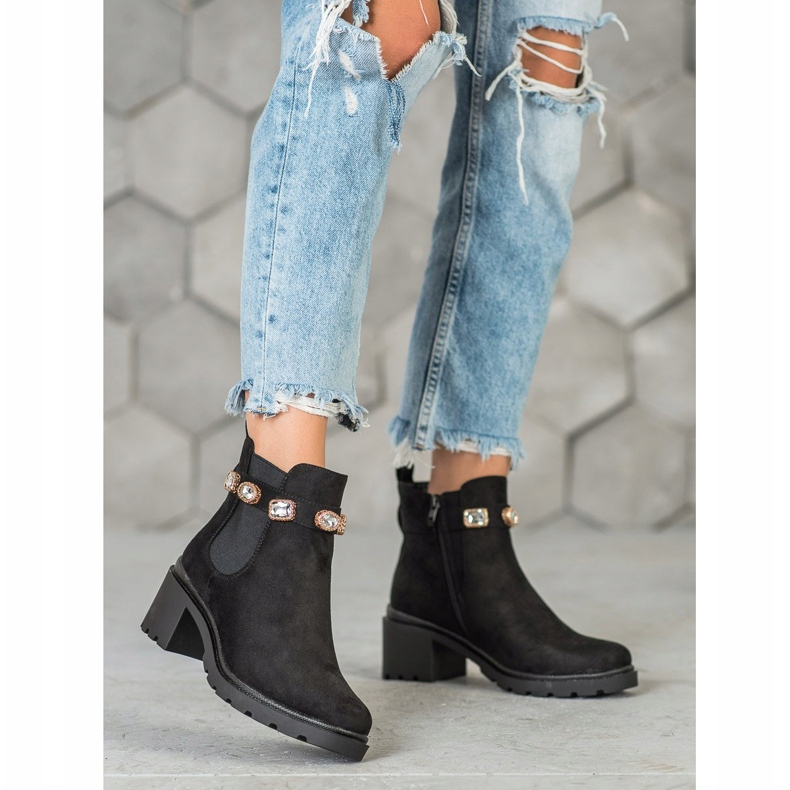 Seastar Botas de camurça com cristais preto 1 Seastar Botas de camurça com cristais preto 1