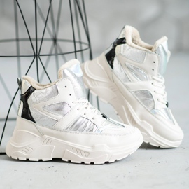 Sapatinhos de moda esportiva branco cinza 1