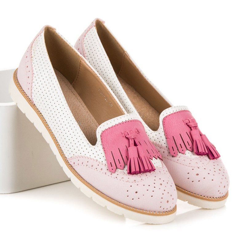 Vices Bailarinas a céu aberto com franjas branco rosa 1 Vices Bailarinas a céu aberto com franjas branco rosa 1